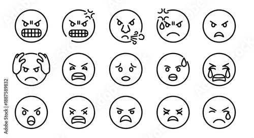 Emoticon set showing negative emotions