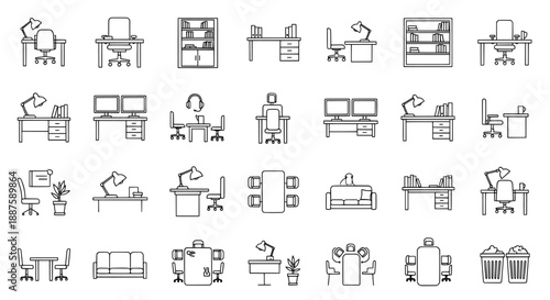 Cuadro en lienzo Office furniture icons set