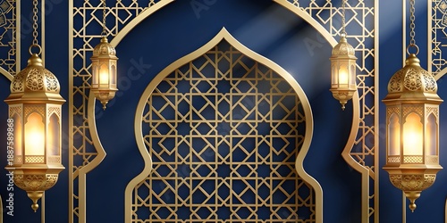 Wallpaper Mural Golden Islamic Lanterns and Arches with Geometric Details Torontodigital.ca