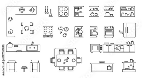 Kitchen equipment outline icons