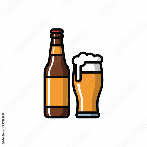 Beer bottle and glass filled with beer