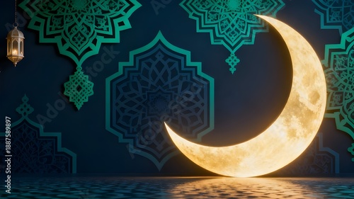Wallpaper Mural Golden Crescent Moon and Lantern for Islamic Celebration Torontodigital.ca