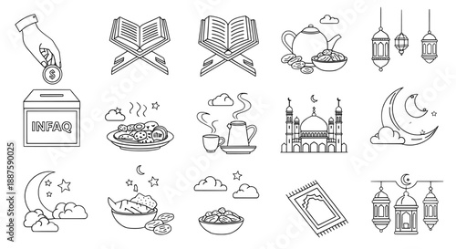 Ramadan icons set