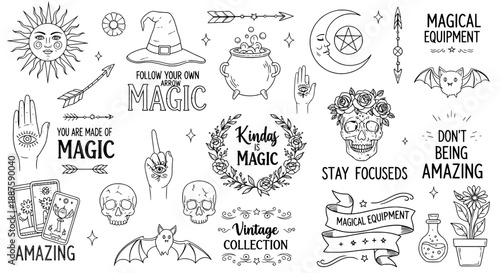 Magic witchcraft hand drawn elements set