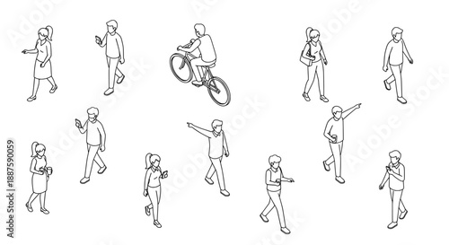 People: isometric line art characters