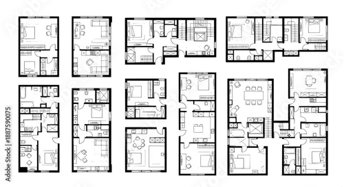 Floor plan collection of various residential layouts