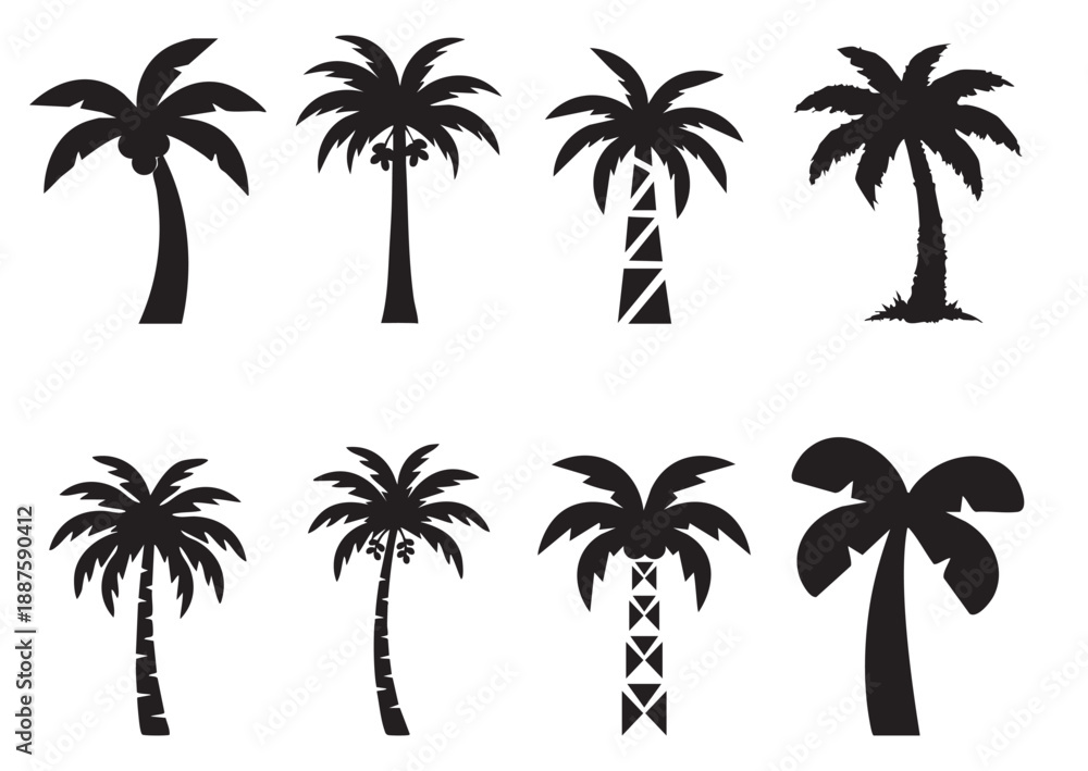 Fototapeta premium Palm Tree Silhouette Set – Tropical Date Palm Tree Collection