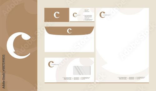 Modern C letter logo with complete corporate stationery design letterhead, business card, and envelope set