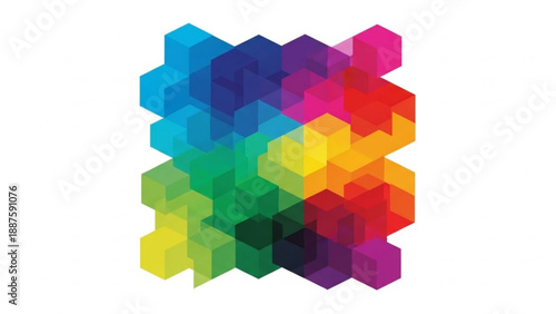 Abstract geometric composition interlocking colorful hexagons create a vibrant mosaic pattern on a white background ideal for modern designs tech visuals and creative presentations