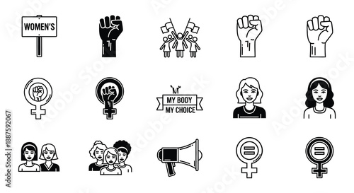 Women s rights symbols and icons protest feminism and gender equality illustrations