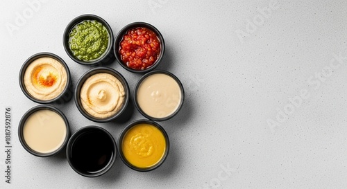 Variety of condiments in small bowls