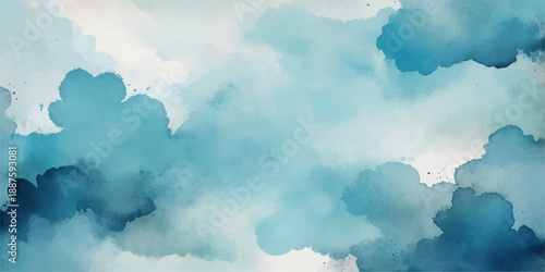 A beautiful clear blue sky filled with fluffy white cumulus clouds creates a bright and peaceful nature cloudscape on a sunny summer day