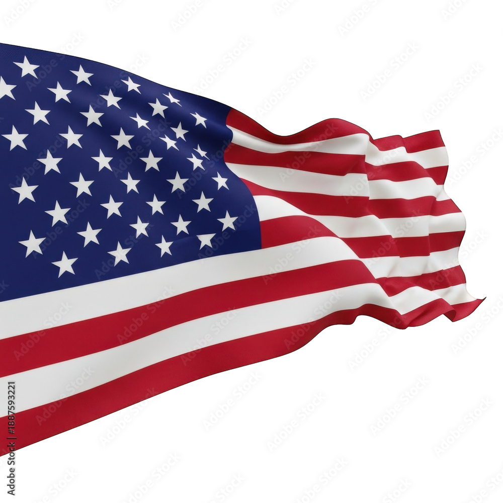 Fototapeta premium American flag waving in the wind isolated on transparent background