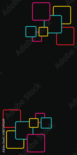 Background square line pattern colorful light on dark black color