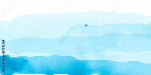 A blue vector illustration of a cold winter landscape featuring a majestic ice mountain iceberg floating in the deep sea waves under a summer sun and cloudy sky