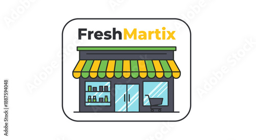 Colorful Grocery Storefront with Awning Illustration.