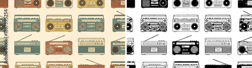 World Radio Day Backgrounds | Retro Boombox and Radio Seamless Pattern Vector