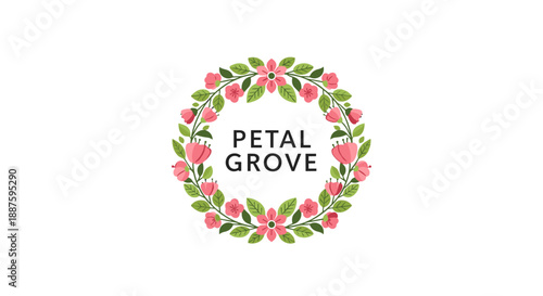 Petal Grove Floral Circle Logo Design.