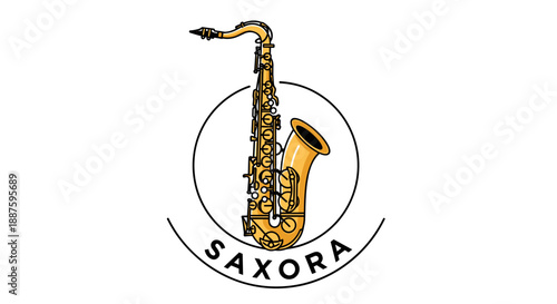 Saxophone Instrument with Saxora Text Logo.