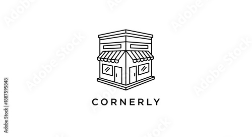 Simple Line Art Corner Shop Illustration.