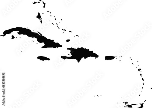 Black silhouette map of Caribbean islands vector illustration