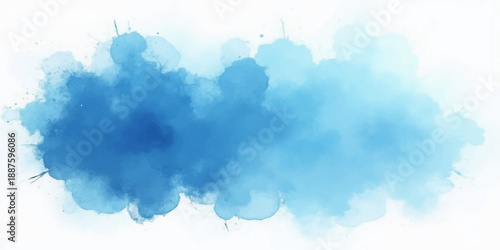 Abstract blue watercolor background depicting a bright summer sky with beautiful white fluffy clouds and sunny clear atmosphere