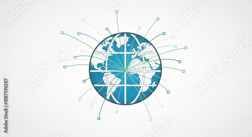 Global network connection concept with blue globe and lines on white background