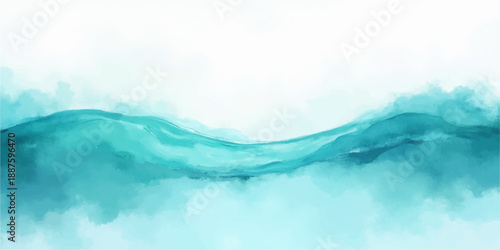 Abstract blue watercolor background with ocean waves