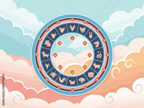 Zodiac Wheel with Clouds and Sky