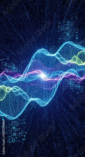 Abstract representation of data waves and connectivity patterns in a digital space