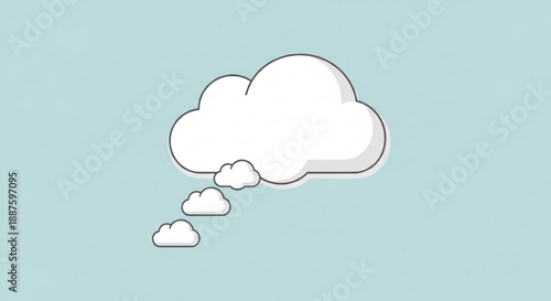 Cartoon fluffy white clouds floating in light blue sky with thought bubble