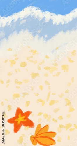 Soft beach illustration with sand waves and leaves