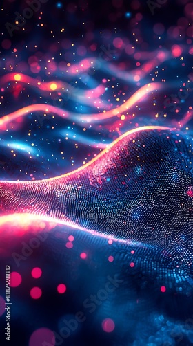Pink glowing wave landscape rendered with neon style high resolution picture