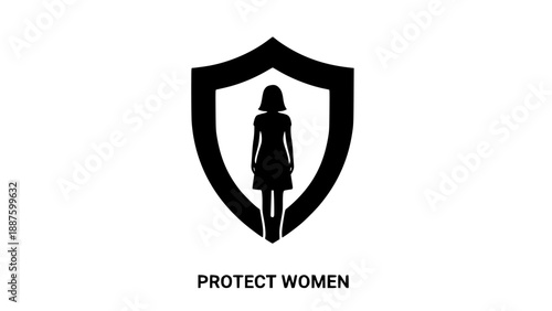 Protect Women Empowerment Flat Shield Vector Illustration, Feminism Safety Symbol Art Design