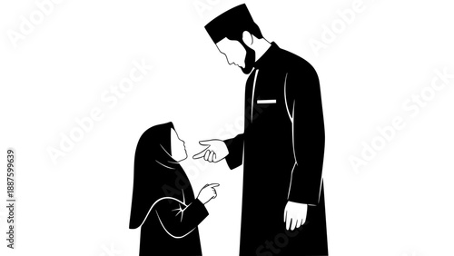 Vector silhouettes of a father and daughter _Father loving, caring,and understand with love her daughter.