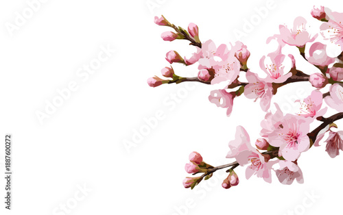 Rama de cerezo con delicadas flores rosadas de primavera sobre fondo blanco, ideal para diseño.