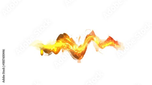 Onda de energía brillante y ardiente con tonos dorados y naranjas sobre fondo blanco transparente.