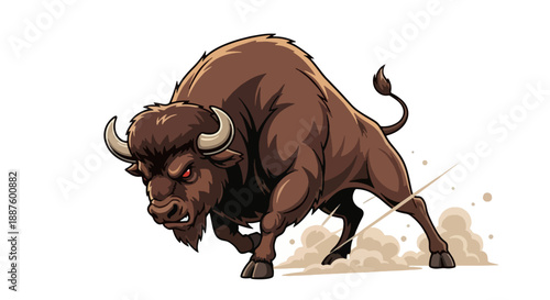 Mighty Brown Bison Illustration Charging Full Speed Ahead with Determination