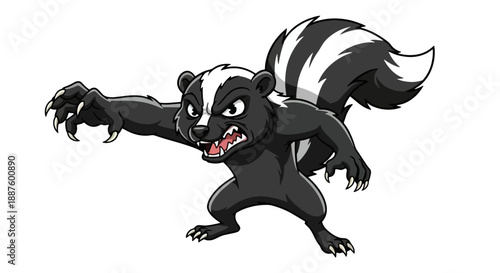 An aggressive cartoon skunk displaying its sharp claws and menacing teeth