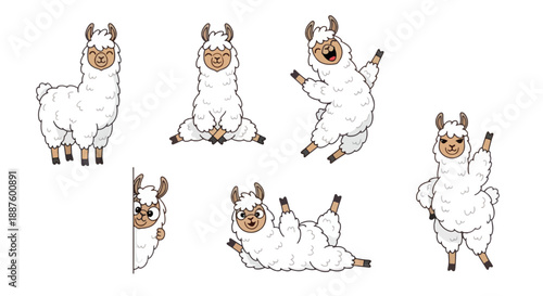 Cute Cartoon Llamas in Various Playful and Amusing Poses