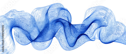 Onda abstracta de humo o fluido azul vibrante con fondo blanco transparente, ideal para diseño.