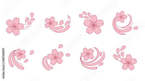 Pink Cherry Blossom Flowers and Petals Vector Graphics Collection