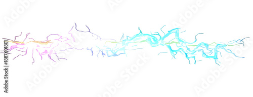 Scarica elettrica astratta con sfumature rosa e azzurre su sfondo trasparente, effetto fulmine stilizzato.