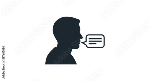 Black silhouette of man talking with speech bubble on white background communication concept