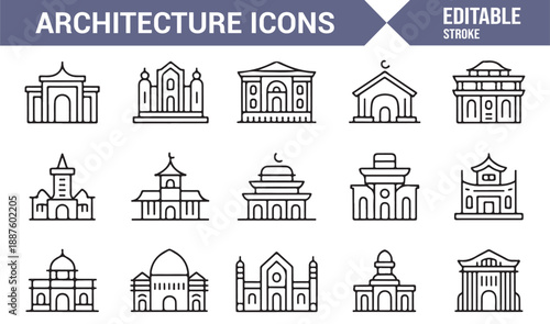 Global architecture monument icons editable vector set