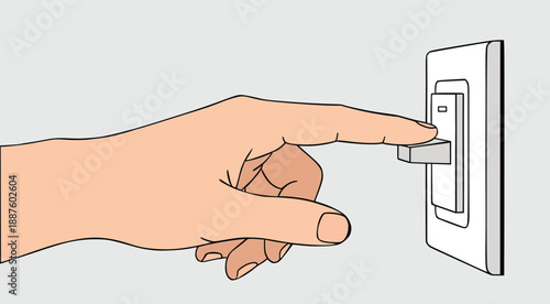 Hand Turning Off Light Switch Vector Illustration