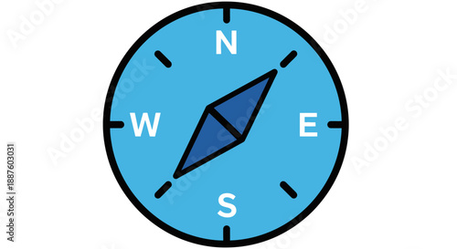 Blue Compass Icon Illustration.