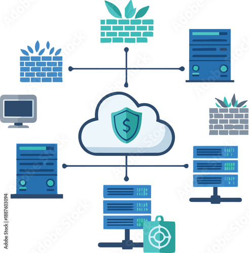 Cloud Computing Security Concept with Servers and Network Devices