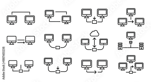 Illustrative network diagrams showcasing various computer connection topologies