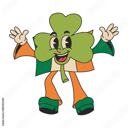 Cheerful Shamrock Character with Irish Flag Colors